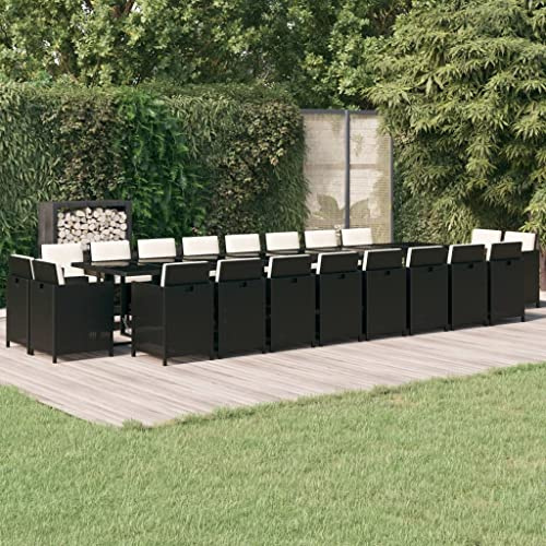 QZZCED Juego de muebles de jardín, muebles de jardín, muebles de terraza, muebles de balcón, 21 piezas, juego de comedor con cojines de poliratán negro para jardines, terrazas, balcones