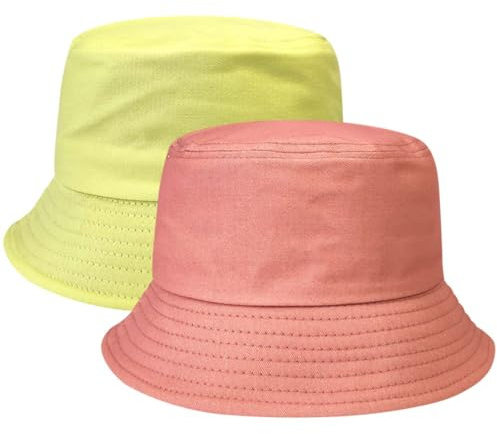 AMCEDE 2pcs Bob Garcon Fille Anti-UV Chapeau de Soleil pour Enfants Chapeau de pêcheur Respirant Chapeau de Soleil à Bord Large Pliable Bucket Hat avec Liens élastiques pour Filles garçons 5-9 Ans