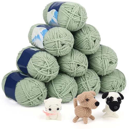 Coopay Häkelgarn 10 x 50g, 5 Faiding Weiche Wolle zum Häkeln, Handstrickgarn für Anfänger und Kinder, Baumwolle Babywolle für Häkel- und Strickprojekt, Baumwolle Crochet Yarn - Grüngrau
