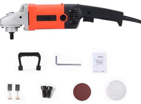 MYVVKIA Pulidora eléctrica para Coche de 1200 W, Kit de pulidoras y pulidoras rotativas, 600-3000 r/min, con Cepillo de carbón, Tornillos, Papel de Lija Grueso/Medio/Fino, Bola d
