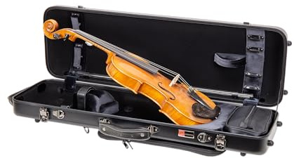 Crossrock Poly Carbon Oblong Violin Case for 4/4 Full-Size | Matte Black Finish, Hygrometer, Music Pouch, Accessory Storage ā Lightweight Hard Shell