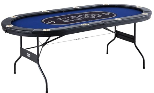 VEVOR Tavolo da poker pieghevole per 10 giocatori, portatile, con binari imbottiti e portabicchieri in acciaio inossidabile, blu (84')