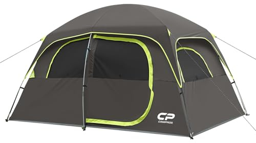 CAMPROS CP Tent-6-Person-Camping-Tents, Waterproof Windproof Family Tent with Top Rainfly, 4 Large Mesh Windows, Double Layer, Easy Set Up, Portable with Carry Bag (Deep Gray)