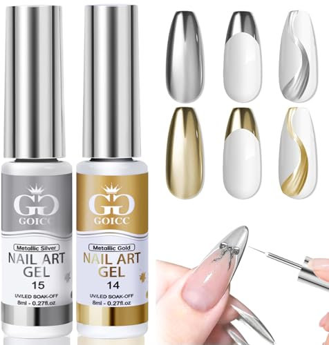 Metallic Painting Gel Liner Argento 8ml Gel per Pittura per Unghie Mirror Chrome Effect Gel UV in Thin DIY Brush Smalti Gel per Unghie UV LED
