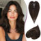 RUWISS Haar Toppers für Frauen Echthaar Topper Leichtes Dunkelbraun mit 15% Dunklem Kakaoblond Clip in Haarteil für Dünner Haar Oberkopf Flauschiger Glatter Hair Topper ohne Pony