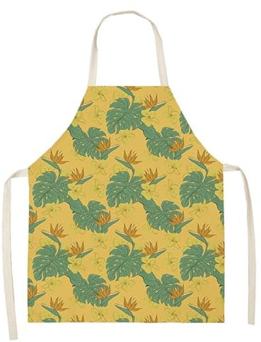 HJOSWVNS Delantal Cocina Hombre Hojas Amarillas De Palma Delantal Cocina Mujer Algodón Cáñamo Mandiles de Cocina Antimanchas Ajustable Resistente Desgaste Duradero Lavable 38x47cm