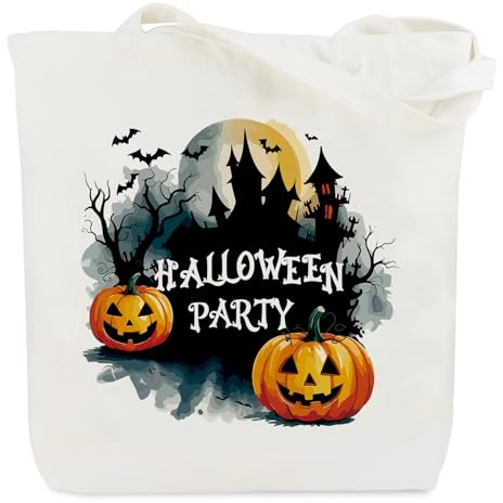Huaceary Halloween Bags for Sweets Halloween Gifts Bag Trick or Treat Bag Bucket Halloween Treat Bags Presents for Adults Men Canvas Tote Bags for Women