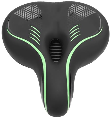 HUIOP Memory Foam Cykelsadelkudde, Vattentålig PU-lädersäte, Stötdämpande Sits med Bredare Mjuk Kudde för Män, Dam Mountainbikecyklar, Andningsbar Ihålig Sittdyna för Olika (Grön)