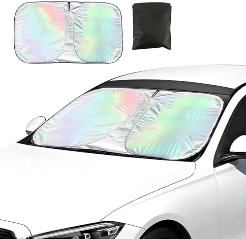 KASESSS Laser Parasole Auto Anteriore, 145×80 Cm Pieghevole Copertura Per Parabrezza Auto, Riflettente Protezione Uv Parasole Per Parabrezza, Calore Car Sunshade Adatto Alla Maggior Parte Dei Veicoli