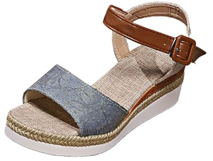Plattformssandaler för kvinnor, kilsandaler för kvinnor klända, öppen tå kil sandal ankelrem plattformsskor bekväma damskor lätta vardagliga sandaler sommar strandsko