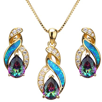 Hermosa Jewelry Sets Australian Created Opal Necklace Earrings Mother's Day Gifts Jewelry for Mom (JS6)