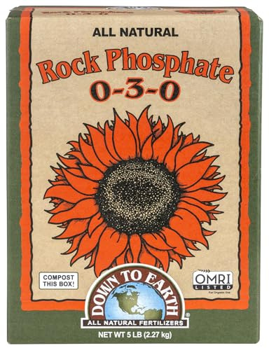 Down To Earth All Natural Fertilizers Organic Rock Phosphate - Calcium Phosphate Plant Food for Flower Beds and Vegetable Gardens 0-3-0, 5 lb