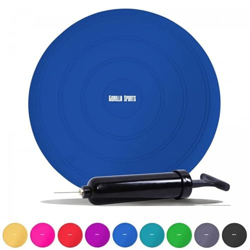 GORILLA SPORTS® Ballsitzkissen - inkl. Pumpe, 33cm Durchmesser, bis 220 kg, ohne Noppen, Anti-Burst, für Fitness, Reha & Rückentraining - Balancekissen, Luftkissen, Balance-kissen, Balance Pad