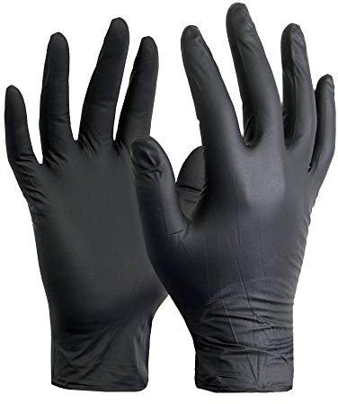Puomes Einmalhandschuhe aus Nitril, 100 Stück, zum Schutz der Hände zu Hause, Schutzhandschuhe für die Reinigung der Küche, Tattoos, Künstler, Schönheit, Industrie., L, Schwarz , 100