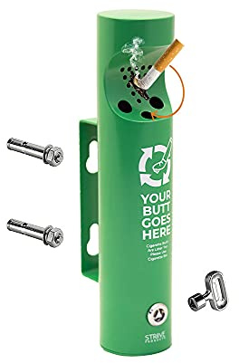 Striive Eco Green Wall-Mounted Cigarette Butt Receptacle – Outdoor Steel Ashtray for Restaurants, Bars, Offices, and Public Smoking Areas - Cigarette Butt Disposal Outdoor