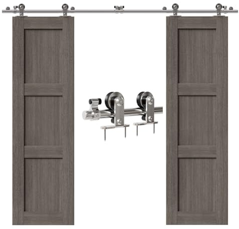 CCJH 11FT/335cm Stainless Steel Sliding Barn Wood Door Hardware Track Kit Top T Mount Roller Hanger Set for Double Door