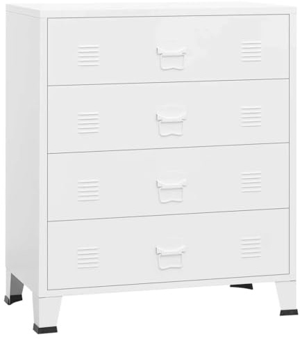 vidaXL Cajonera Industrial Armario Archivador Almacenaje Casillero Salón Dormitorio Escritorio Muebles de Oficina Despacho Metálica Blanca 78x40x93 cm