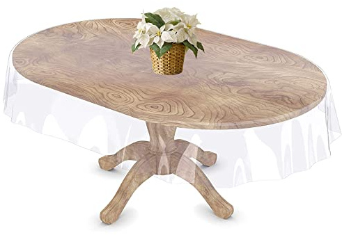 FeelingWarm Nappe de Table Ovale en Vinyle Transparent imperméable pour Cuisine, 152,4 x 228,6 cm, Ovale