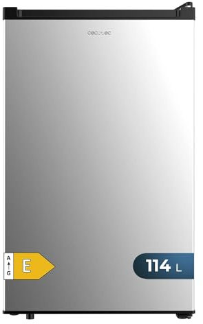 Cecotec Mini Réfrigérateur Bolero CoolMarket TT 114 L Inox.Mini Frigo Capacité de 114L, design compact, classe E, dégivrage automatique, 3 étagères et lumière LED pour un rangement optimal.