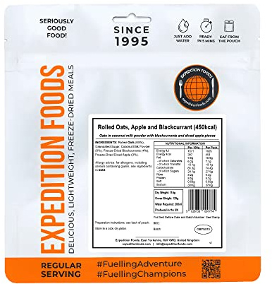 Rolled Oats, Apple and Blackcurrant | Freeze-Dried Camping & Hiking Food | Single Serving | 450kcal Meal