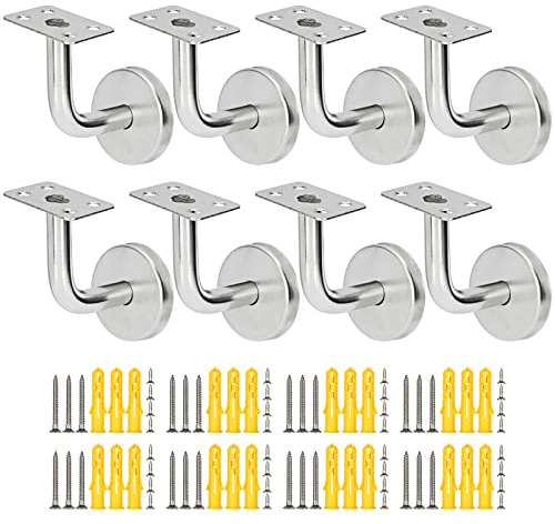 AKOLAFE 8 PCS Stair Handrail Brackets, Heavy Duty Banister Rail Brackets, Wall Mounted Handrail, Stainless Steel Silver Hand Rail Holders for Horseshoe or Square Stair Handrail