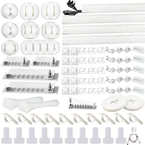 DRIVUU White Cable Management Organizer Kit 4 Cable Sleeve Split 311Pcs