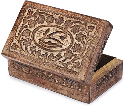 Ajuny Scatola in Legno Decorativa Intagliato a mano Intaglio Occhio della Verità Vintage Portaoggetti da Viaggio Portagioie Ottimo Regalo 8x5 pollici
