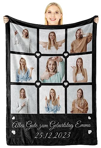 Giftove Personalisierte Decke mit Foto, 100% Flanell Fotodecke Personalisiert, Personalisierte Geschenke für Frauen Beste Freundin Schwester, Fotogeschenke zum Geburtstag, Besondere Geschenkideen