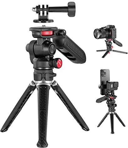 NEEWER Mini Stativ Kamera & Handy mit Griff/Handyhalter/Action Cam Adapter/360° Schwenk&Neigewinkel, Vlog Selfie Stock, Stabiler Griff kompatibel mit iPhone GoPro Hero 13 12 11 10 Samsung DSLRs,TS003