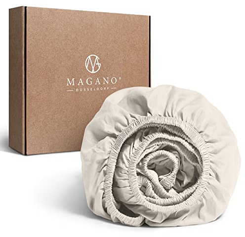 MAGANO® Premium Spannbettlaken 160x200 Beige | Weich & Bügelfrei | Hypoallergen & Atmungsaktiv | Spannbetttuch Bettlaken 160x200cm