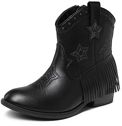 DREAM PAIRS Kids Stylish Western Boots | Pairs with jeans shorts or dresses, star embroidery, tassel detail, soft lining, low heel, side zipper, non-slip