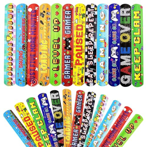 Mienocol 24 PCS Pulseras de Palmada Gaming, Pulseras de Muñeca de Banda de Palmada, Pulseras de Banda Snap para Fiestas de Niños Gamers para Niños y Niñas, Favores de Fiesta de Cumpleaños Gaming