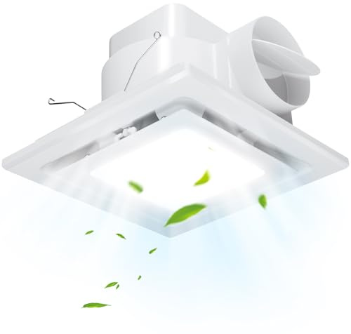 FEITON Bathroom Exhaust Fan with Light, Ceiling Mount, 110 CFM 1.0 Sones 4 Inch Duct, Quiet Square Bath Fan Light Combo, Shower Exhaust Fan with Light
