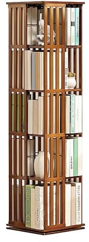 LIANGERMAO Bücherregal drehbar, Bambus 360° Rotating Bookshelf, 5 Schichten, Minimalistisch, für Schlafzimmer, Wohnzimmer, Arbeitszimmer und Büro (Teal)