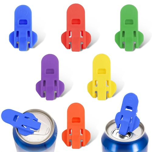 6 apriscatole manuali, 3,3 x 5,6 cm, ad anello, per aprire lattine in plastica, per birra e coca cola, adatti per utensili da cucina, barbecue, picnic, feste (6 colori)