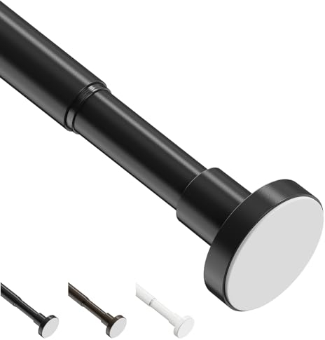 WELDUN Extendable Shower Curtain Rod, Curtain Tension Pole 48-226CM, No Drill Telescopic Curtain Pole, Adjustable Strong Shower Rail for Bathroom Bedroom Window Closet, Black