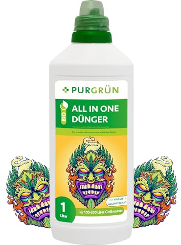 Purgrün® Bio-Cannabis-All-In-One-Dünger 1 Liter – Pflanzenanbau 420 – Organische Rezeptur – Premium-Flüssigdünger – NPK 4+1+7 – Mit Algenextrakt & Vinasse – Extra Kalium für hohen Ertrag