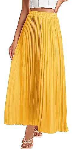 Yanhalo Jupe plissée fluide taille haute pour femme - Élastique - Longueur cheville - Coupe trapèze