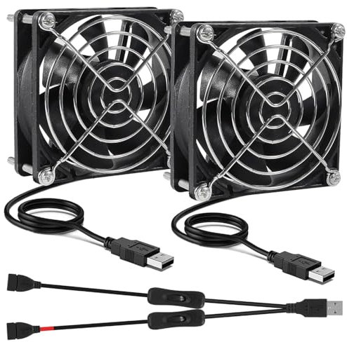 ALAMSCN 2 Stück 80mm USB Lüfter 5V PC Lüfter Gehäuselüfter USB PC Ventilator mit EIN/Aus-Schalter Kompatibel mit Chassis Verstärker Router, 80mm x 80mm x 25mm