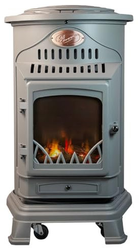 Universal - Poêle à gaz Provence 3,4 KW Gris Perle Effet poêle à Bois Fonte véritable Chauffage d'appoint au gaz Effet de feu
