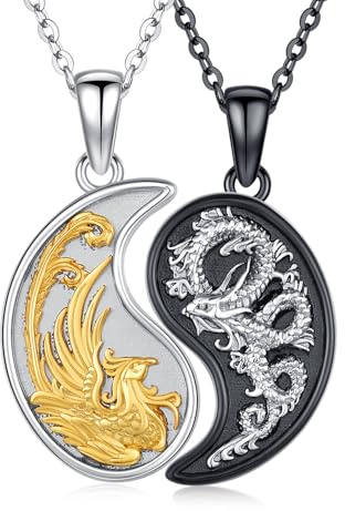 OHAYOO Yin och Yang-halsband i 925 sterlingsilver, Yin/Yang-hänge på kedja, partnerkedja för henne och honom, smycken, presenter för kvinnor, män och par, Standard, Sterlingsilver, Ingen ädelsten