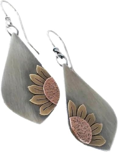Pendientes vintage bohemios hechos a mano con forma de lágrima de girasol, joyería étnica para mujer, accesorio bohemio perfecto