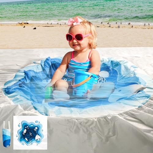 6.5 X 6.5Ft Baby Beach Pool, 2 in 1 Square Portable Toddler Beach Puddle