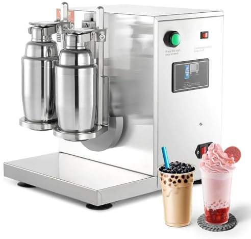 Máquina mezcladora de té con leche Máquina mezcladora automática de té con leche de doble taza Máquina comercial de té con leche de acero inoxidable con 350 ml - 1000 ml y temporizador digital