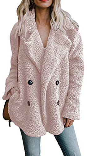 OMZIN Chaqueta Informal De Peluche Para Mujer Lana Sintética Prendas De Vestir Cálidas Chaqueta De Felpa Abrigo De Felpa Parka De Invierno Rosa M