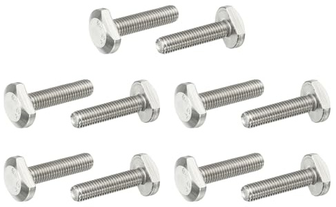 PATIKIL M8 x 35 mm T Slot Bolts, 10 Pcs 304 Stainless Steel Drop-in Bolt T Shape Stud Sliding Screw Metric Thread Hammer Head Bolt for T Track, Silver
