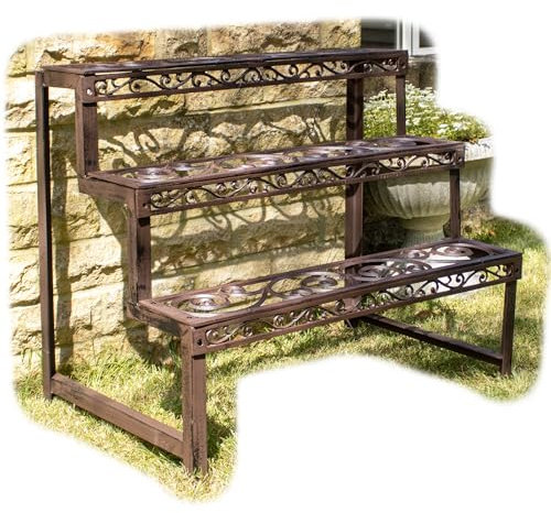 Darthome Cast Iron Rectangle Plant Stand 76x65x48cm Metal 3 Tier Staircase Flower Pot Etagere Rack