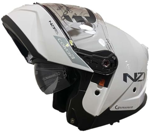 NZI Combi 3 Duo Blanco - Casco de Moto Modular Abatible con Visor Solar - Unisex Hombre y Mujer - Homologado P/J ECE 22.06 (XL)