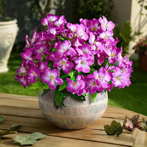 Yarmare Artificial Azalea Flowers for Outdoors 4 Bundles Fake Silk Azalea Bouquet Faux Flower Plants Realistic Fake Flowers for Planter Front Door Patio Garden Box Balcony Walkway Home Decor (Purple)