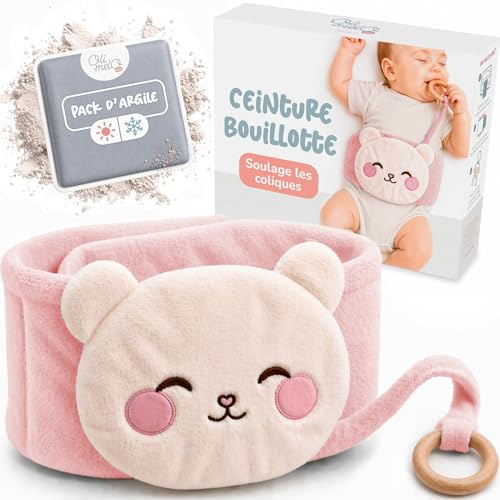Oli-Melo Baby Colic & Gas Relief Heating Tummy Wrap - Hot & Cold Clay Pack for Bruises & Gassy Belly - UKCA-Certified - Wooden Teether, Soft Plush Swaddle Band, Premium Belt for Infant Newborn